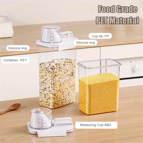 2Pcs Rice Dispenser Storage Containers, 1.1L Small Rice Bucket with