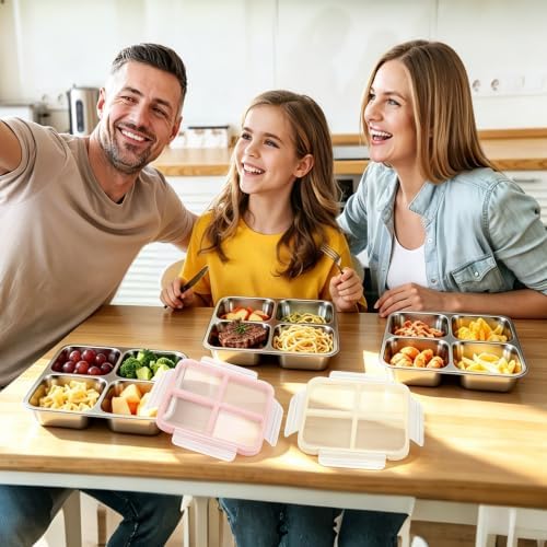 Malist 4 Pack 4-Compartment Stainless Steel Containers with 4 Steel