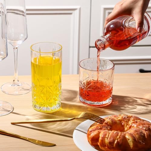 LemonRoad 12 Pcs Drinking Glasses Set Highball Whiskey Glasses, Star