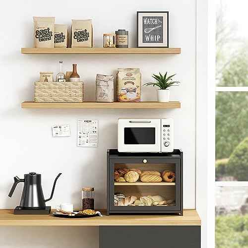 Goozii Bread Box for Kitchen Countertop, 2 Tier Large Breadbox Modern Black