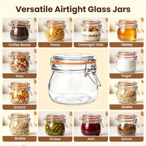Small Glass Jars with Airtight Lids 17 oz, 6 Pack Mason Jars