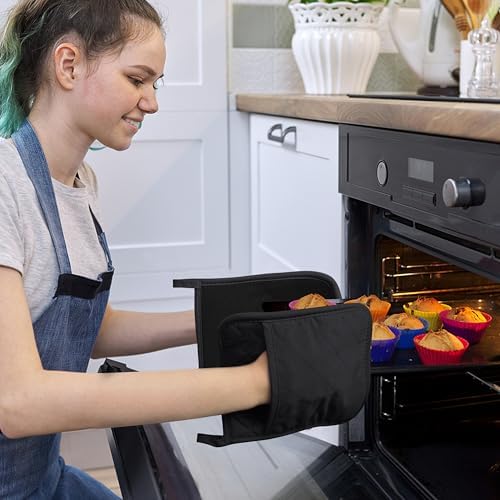 Cotton and Neoprene Oven Pad Pot Holder Set, 2Pcs, Black