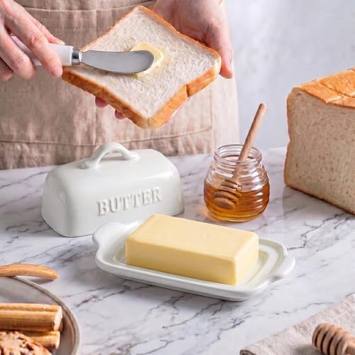 Porcelain Butter Dish with Lid for Countertop, White Butter Holder