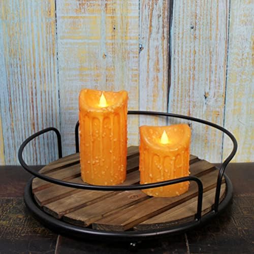 CVHOMEDECO. Farmhouse Tray Round Wood Plank Serving Tray with Metal