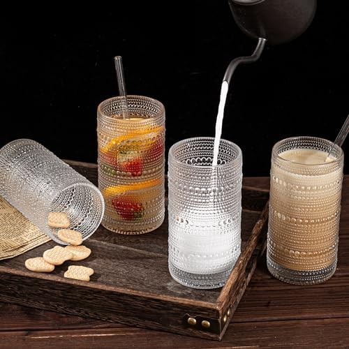 Dingerjar Upgraded Large Capacity 16 oz/480 ml Hobnail Glasses