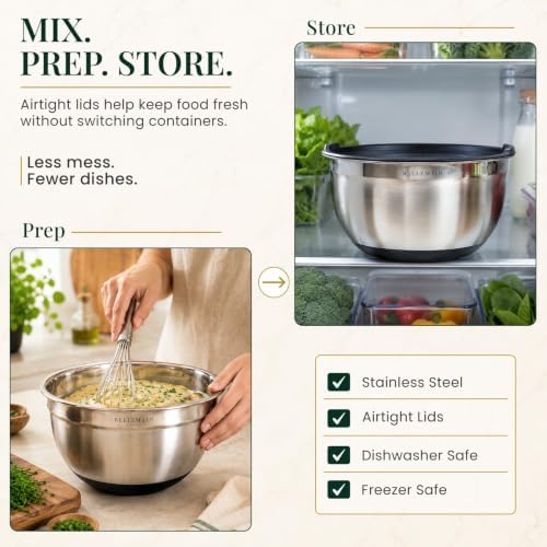 Bellemain Stainless Steel Mixing Bowls with Airtight Lids Set - Set of 3