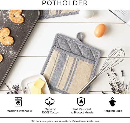 DII French Stripe, Kitchen Collection, Potholders, Chambray Blue