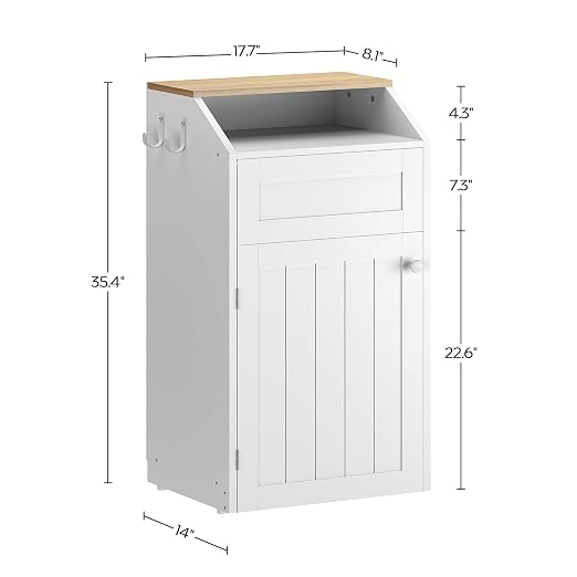 YATINEY Trash Cabinet, Freestanding Trash Can Cabinet, Wooden Recycling - Image 2