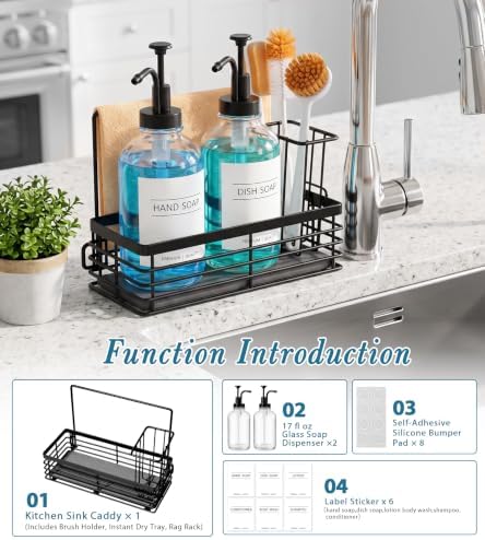Kitchen Soap Dispenser Set, 16.9 oz/500 ml Glass