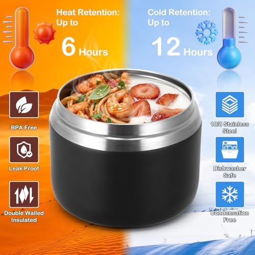 MAXSO 14oz Vacuum Insulated Food Jar with Spoon Buckle Lid, Kids Soup