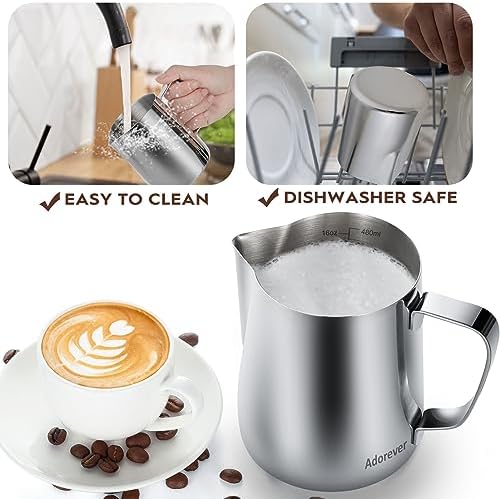 Adorever Milk Frothing Pitcher, 16oz 480ml Milk Frother Cup Stainless