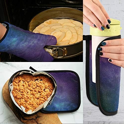 QMXO Universe Stars Nebula Galaxy Oven Mitts Quilted Cotton Lining