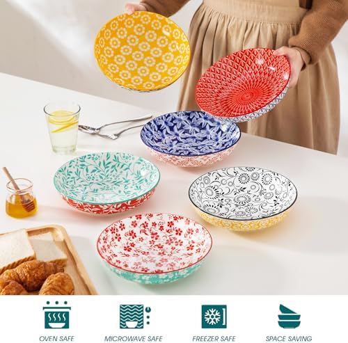 vancasso 8.5" Pasta Bowls Set of 6, 40 oz Porcelain Shallow Salad