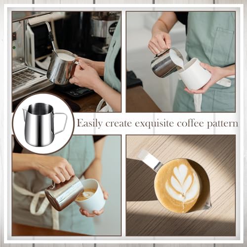 Dandat 6 Pcs Milk Frothing Pitcher 12 oz Stainless Steel Milk Frother