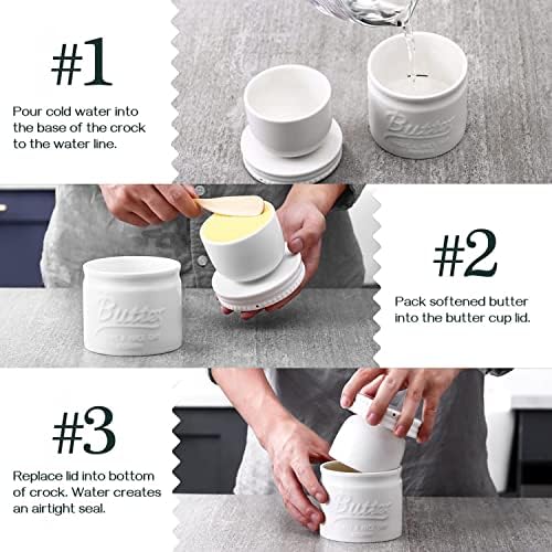 DOWAN Butter Crock, Ceramic French Butter Dish with lid,Soft White