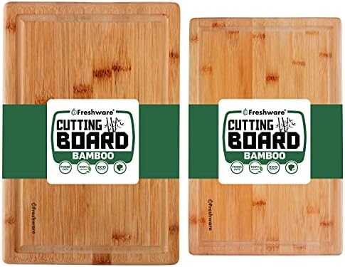 Bamboo Cutting Boards for Kitchen with Juice Groove [Set of 2] Wood