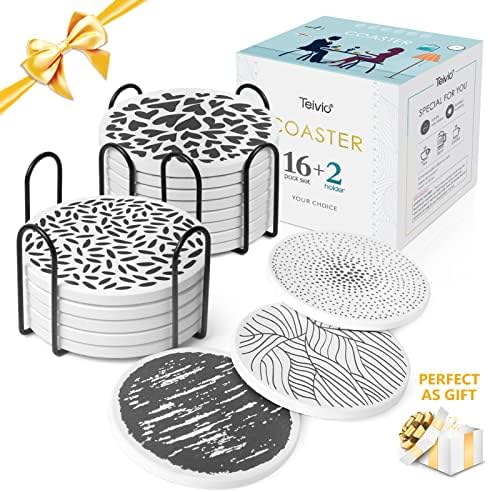 Absorbing Stone Coasters for Drinks Cork Base, with 2 Holder, for