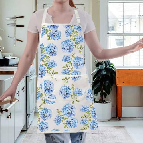 Gzrlyf Hydrangeas Apron Blue Hydrangeas Kitchen Apron Summer Floral