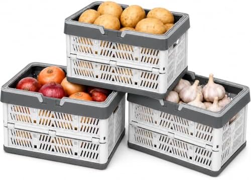 Set of 3 Foldable Potato Onion Garlic Storage Baskets, Ventilated