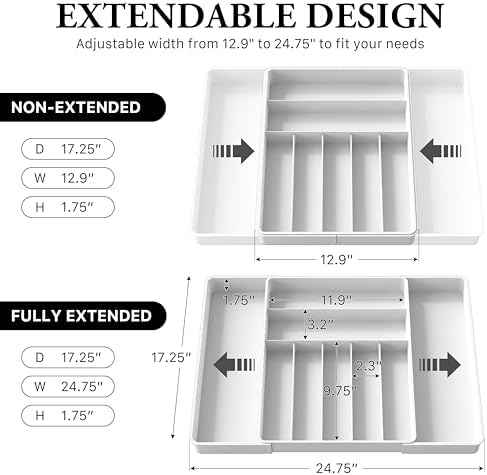 Simple Houseware Expandable Kitchen Drawer Flatware Organizer, White
