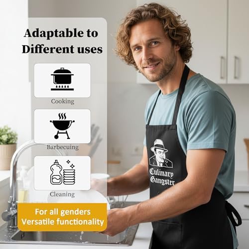 Funny Aprons for Men, Black Kitchen Adjustable Apron Father's Day