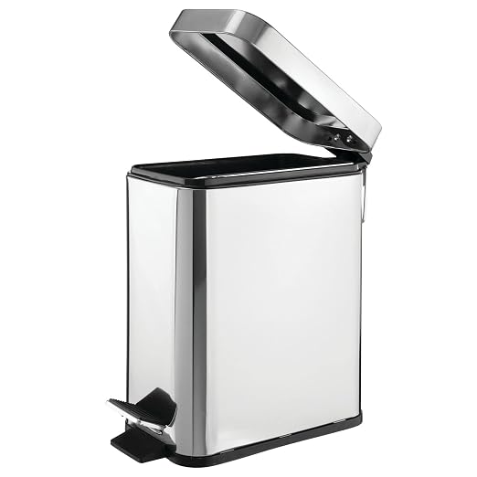 mDesign Small Modern 1.3 Gallon Rectangle Metal Lidded Step Trash Can, Compact - Image 7