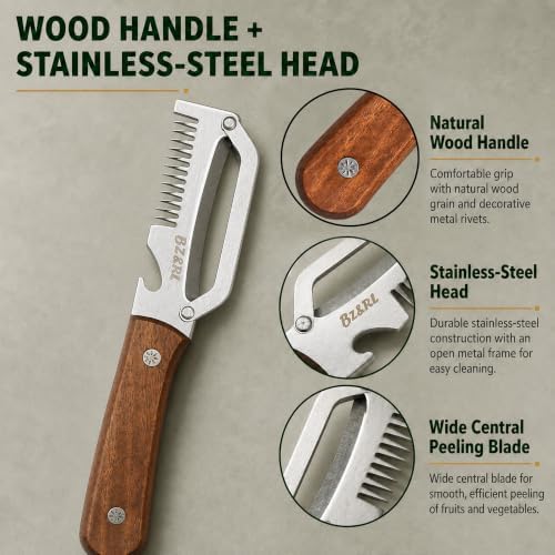 Vegetable Peeler With Wooden Handle, Stainless Steel Wide Blade Potato