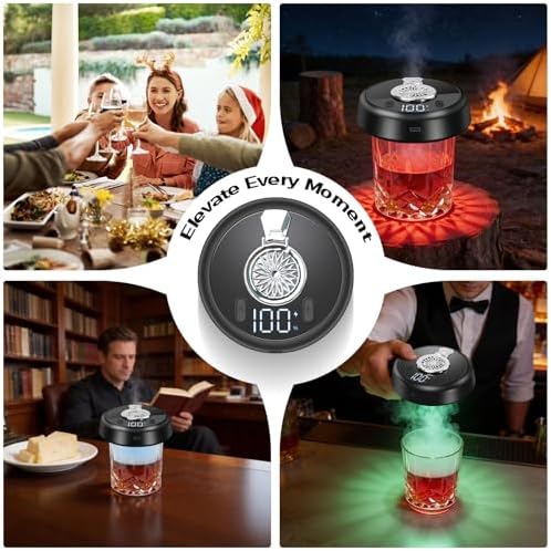 Electric Whiskey Smoker Kit - 7-Color LED, 6 Wood Flavors
