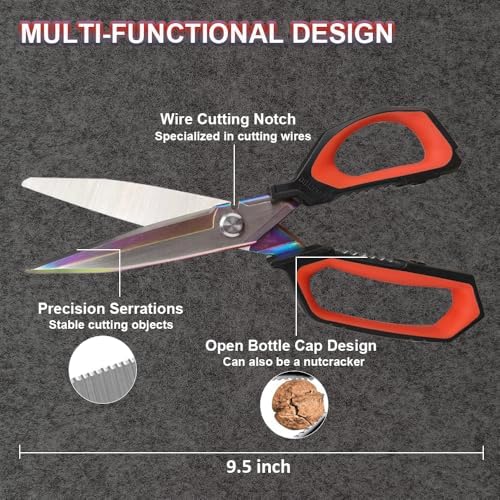 Heavy Duty Scissors 9.5'', Titanium Coating Forged Stainless Steel