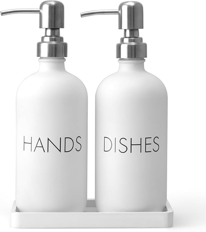 White Dish and Hand Soap Dispenser Set by Unknown