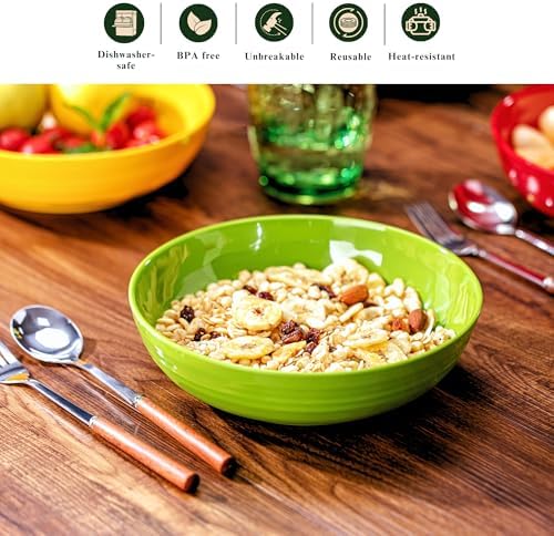 8-Inch Melamine Salad & Pasta Bowls - Set of 6, Unbreakable & Reusable