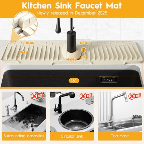 16" Silicone Faucet Mat for Kitchen Sink of The Lastest, Beige