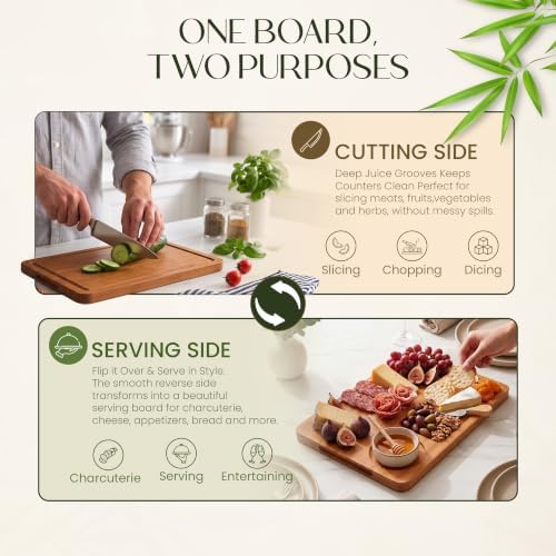 3-Piece Bamboo Cutting Boards - Large Wood Cutting Boards for Kitchen