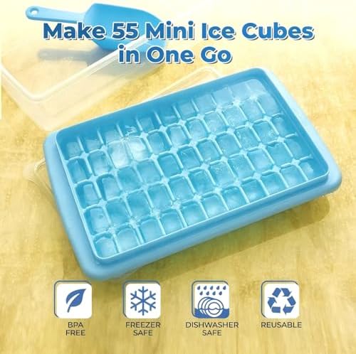 2Pack Ice Cube Tray with Lid and Bin for Freezer, Easy Release 55 Mini