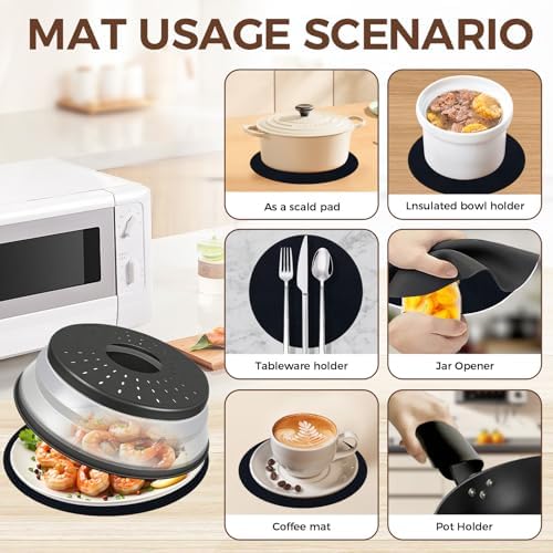 12 Inchs Microwave Splatter Cover & Silicone Mat, Black