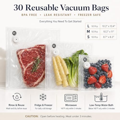Compact Handheld Vacuum Sealer, 30 Reusable Vacuum Bags, 70kPa