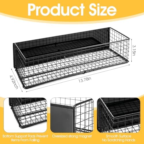 2 Pack Magnetic Basket Organizer Holder for Fridge, Black
