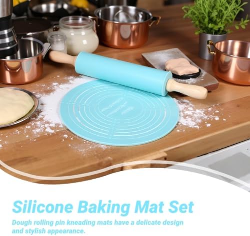 Rolling Pin Pastry Mat Set,Rolling Pin Dough Roller Non Stick Silicone