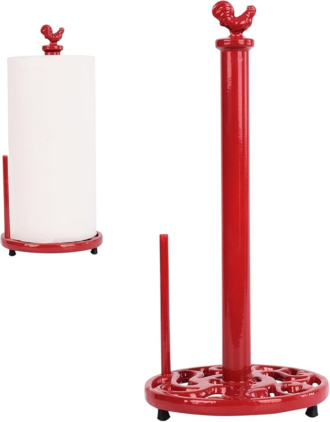 Vintage Red Rooster Cast Iron Paper Towel Holder by Minluful