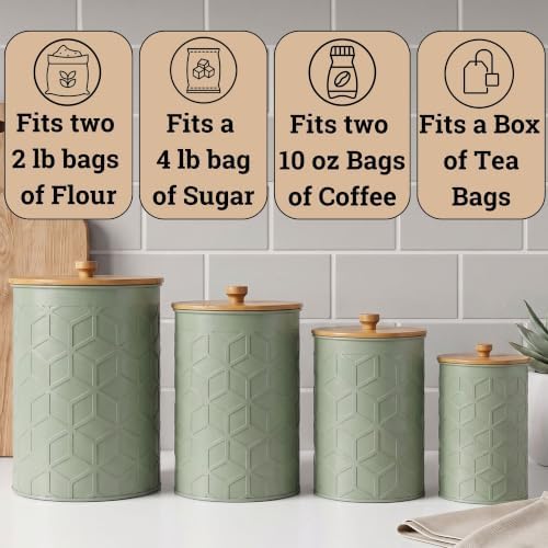 Kitchen Canisters for Countertop Set of 4, Textured Iron w/ Airtight