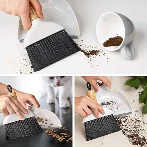 MR.SIGA Mini Dustpan and Brush Set, Bamboo Handle