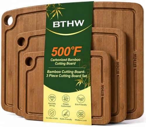 Bamboo Cutting Board 3-Piece,Wood Cutting Board Set for Kitchen