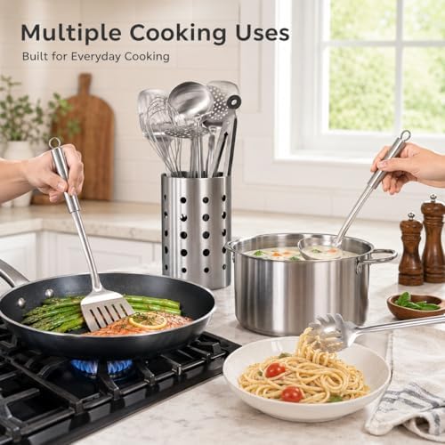 Pleafind Cooking Utensils Set - 9 PCS Stainless Steel Kitchen Utensils
