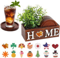 Wood Coasters Set of 4 for Drinks with Holder for Table Decor