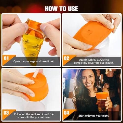 Reusable Drink Protection Cover, 100% Silicone, 6 Colors