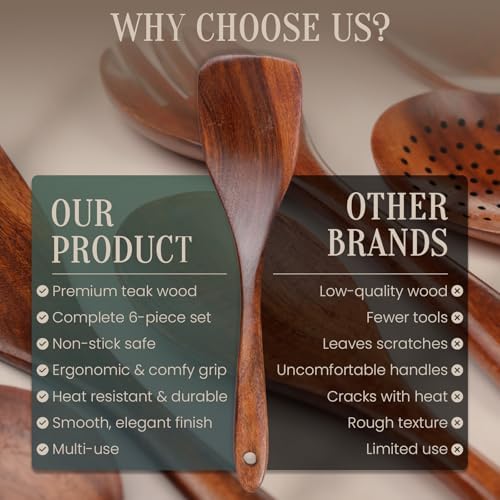 6-Piece Natural Teak Wood Utensil Set