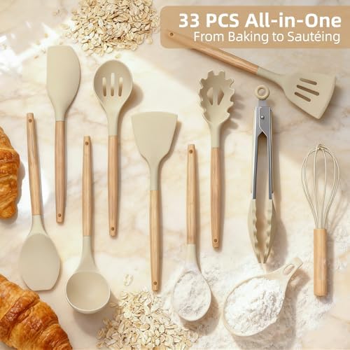 33PCS Silicone Cooking Utensils Set with Holder, Food Grade