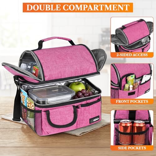 opux Dual-Compartment Insulated Lunch Bag, Pink