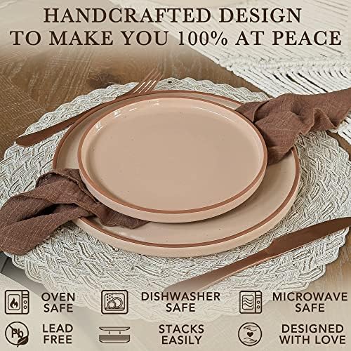 MORA Ceramic Flat Dinner Plates Set of 6, 10.5 in High Edge Dish Set