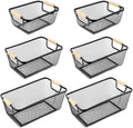 Maxcheck 6 Pack 3 Size Metal Wire Baskets with Wood Handles, Black
